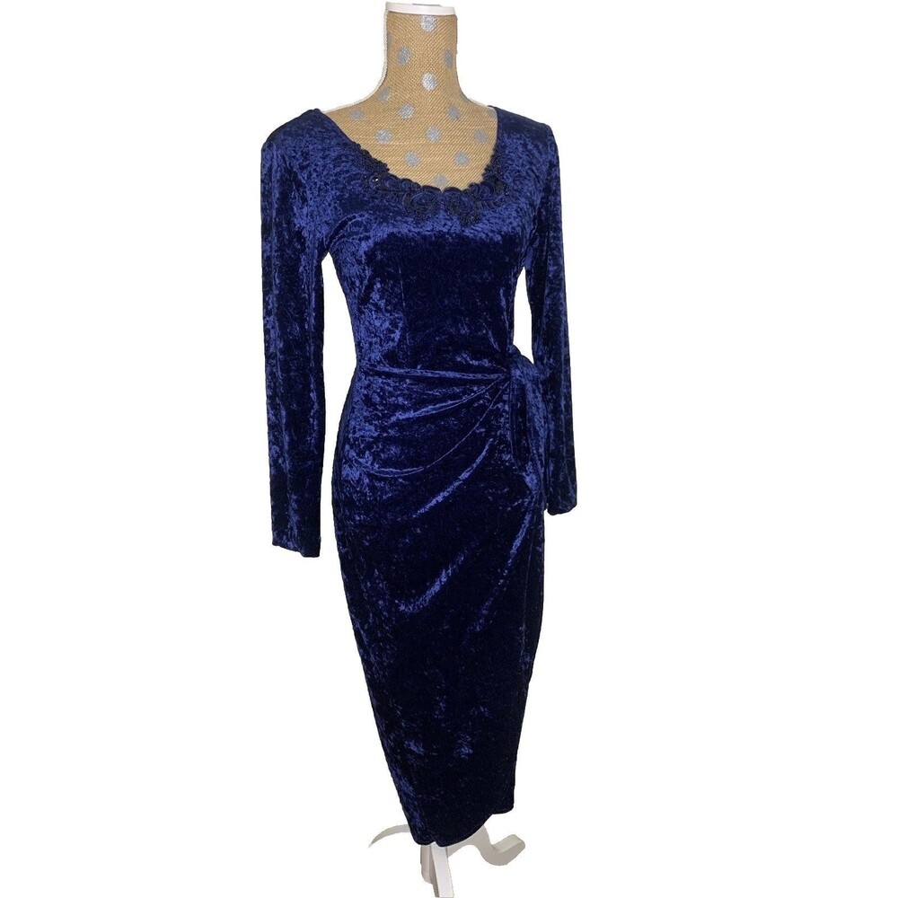 VtG Maurices Velvet Faux Wrap Dress Blue Small Beaded Whimsigoth Vamp